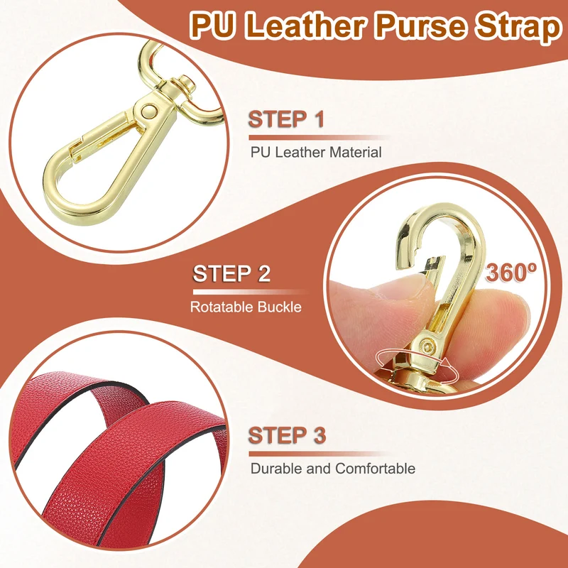 45.3" Adjustable PU Leather Purse Strap Crossbody Replacement Red/Gold
