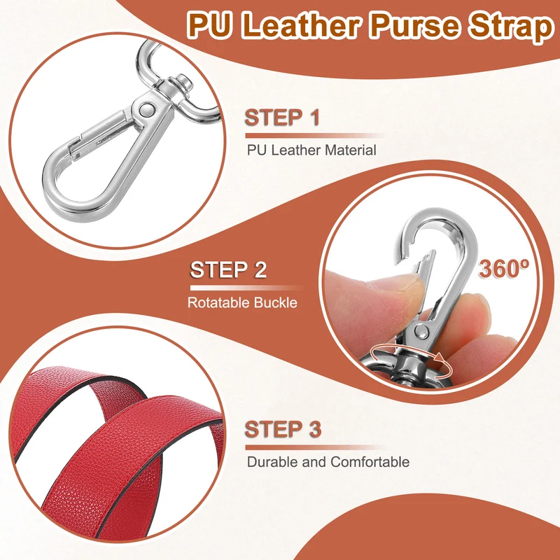 45.3" Adjustable PU Leather Purse Strap Crossbody Replacement Red/Silver