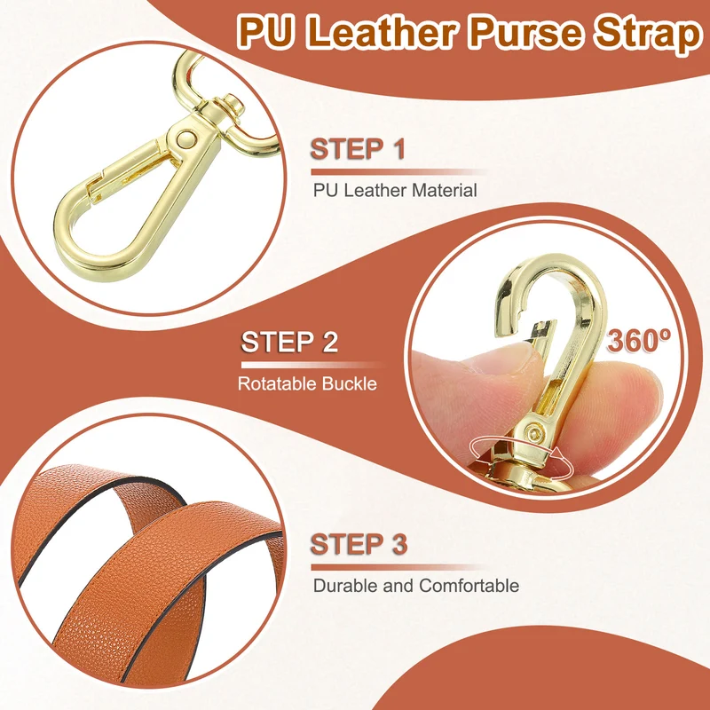 45.3" Adjustable PU Leather Purse Strap Crossbody Replacement Orange/Gold