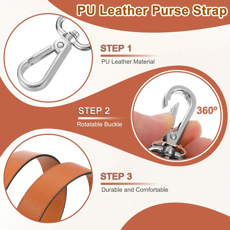 45.3" Adjustable PU Leather Purse Strap Crossbody Replacement Orange/Silver