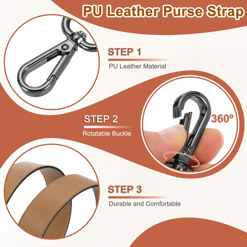 45.3" Adjustable PU Leather Purse Strap Crossbody Replacement Light Brown/Black