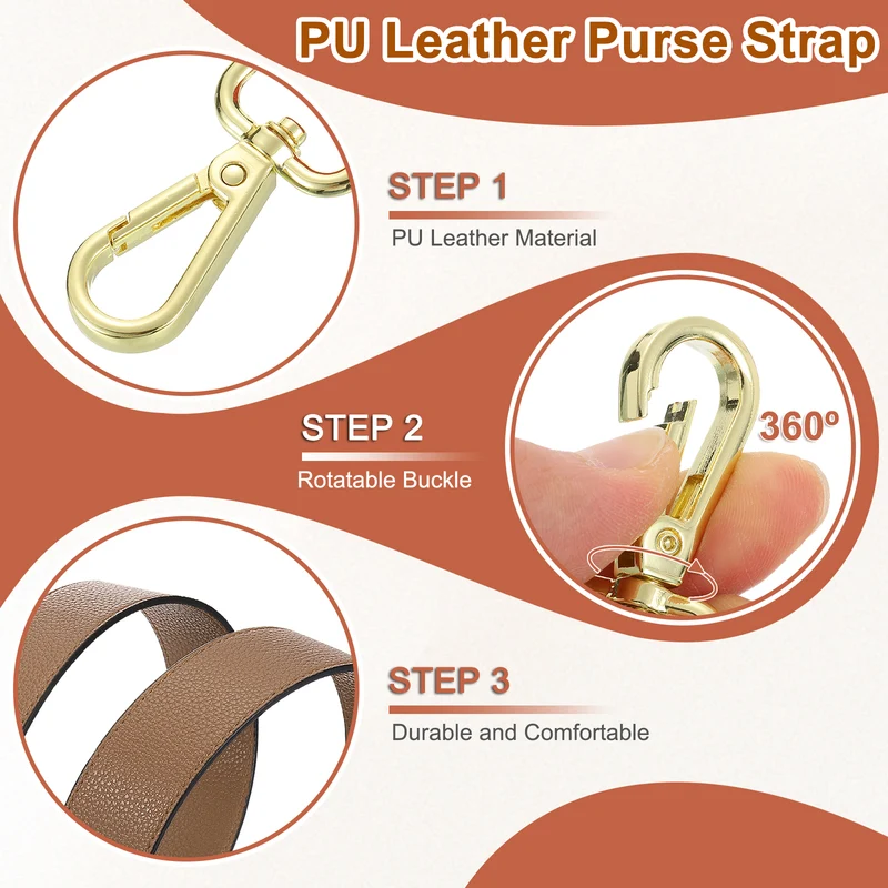 45.3" Adjustable PU Leather Purse Strap Crossbody Replacement Light Brown/Gold