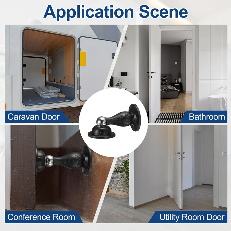 2Pcs 3.6" Magnetic Door Stoppers, Silicone Door Stop with Adhesive, Black
