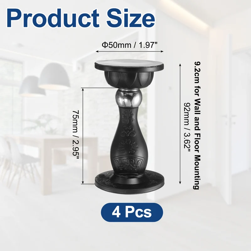 4Pcs 3.6" Magnetic Door Stoppers, Silicone Door Stop with Adhesive, Black