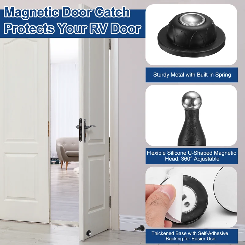 4Pcs 3.6" Magnetic Door Stoppers, Silicone Door Stop with Adhesive, Black