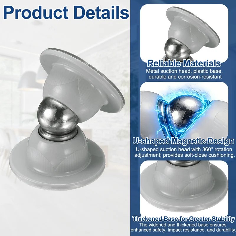 2Pcs 2" Magnetic Door Stoppers, Magnetic Door Catch with Adhesive, Gray