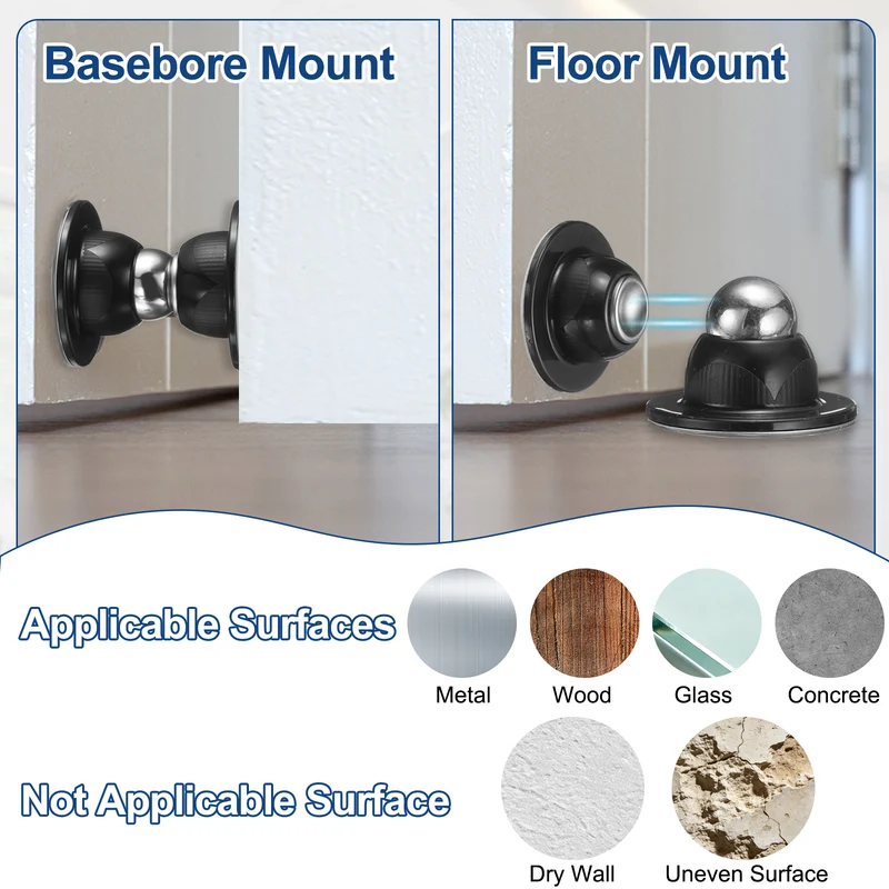 2Pcs 2" Magnetic Door Stoppers, Magnetic Door Catch with Adhesive, Gray