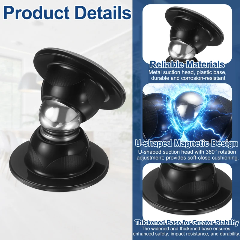 2Pcs 2" Magnetic Door Stoppers, Magnetic Door Catch with Adhesive, Black