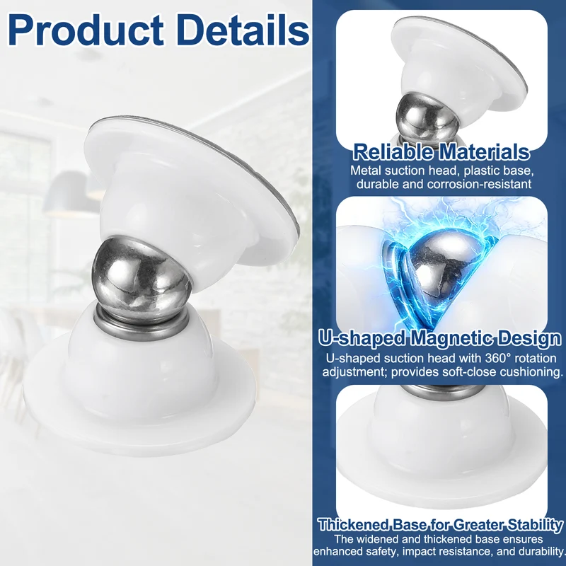 2" Magnetic Door Stoppers, Magnetic Door Catch with Adhesive, White