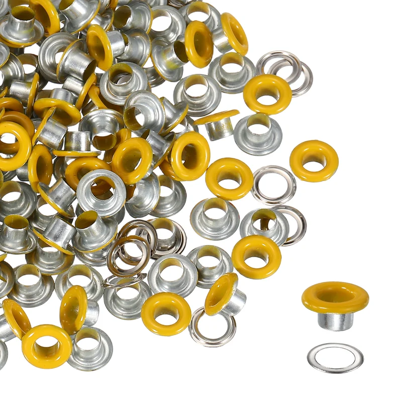 Grommets Kit, Metal Eyelets with Washers 5mm 3/16" & 250 Set & Yellow