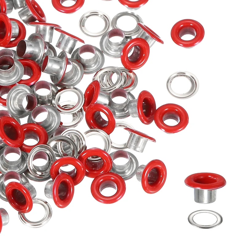 Grommets Kit, Metal Eyelets with Washers 5mm 3/16" & 250 Set & Red
