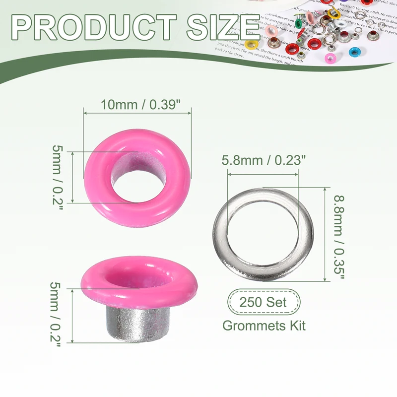 Grommets Kit, Metal Eyelets with Washers 5mm 3/16" & 250 Set & Burgundy Purple