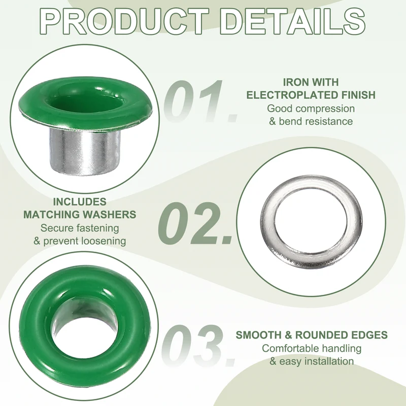 Grommets Kit, Metal Eyelets with Washers 5mm 3/16" & 250 Set & Cyan