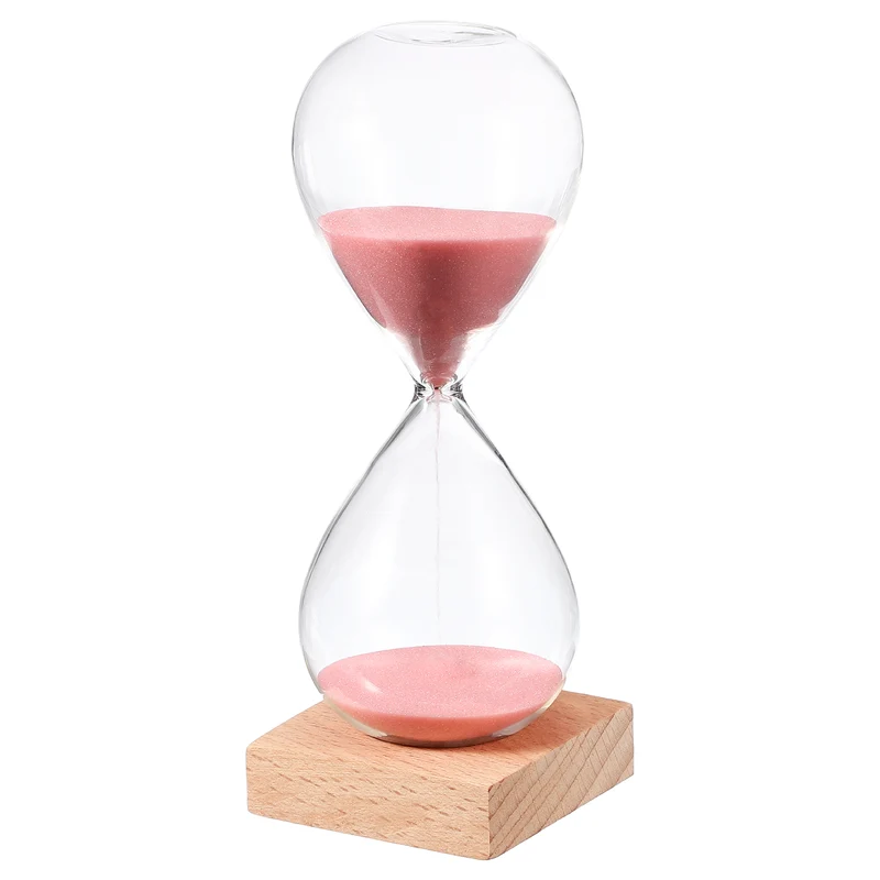 15 Minutes Sand Timer, Sand Watch with Wood Base, Pink