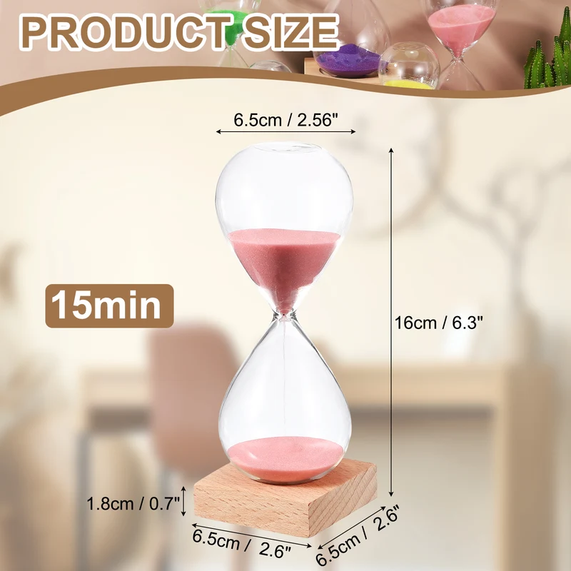 15 Minutes Sand Timer, Sand Watch with Wood Base, Pink