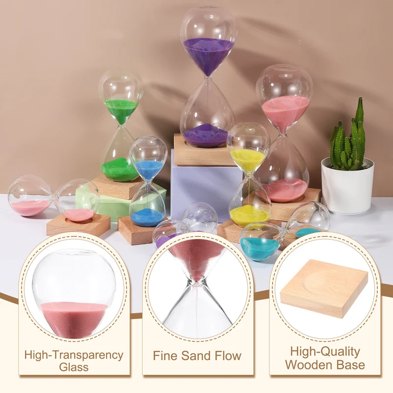 15 Minutes Sand Timer, Sand Watch with Wood Base, Pink