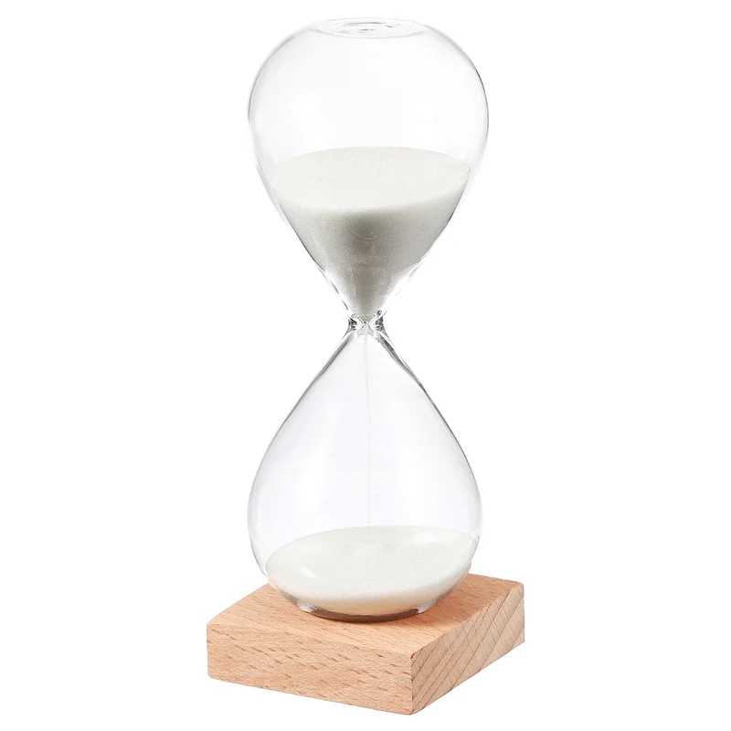 15 Minutes Sand Timer, Sand Watch with Wood Base, White