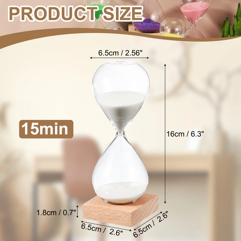 15 Minutes Sand Timer, Sand Watch with Wood Base, White