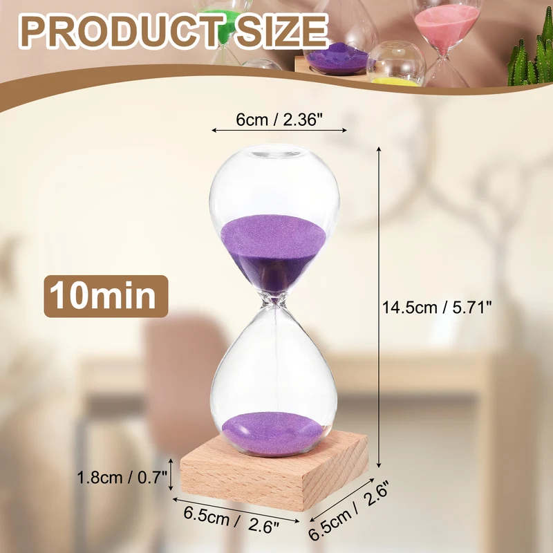 10 Minutes Sand Timer, Sand Watch with Wood Base, Purple