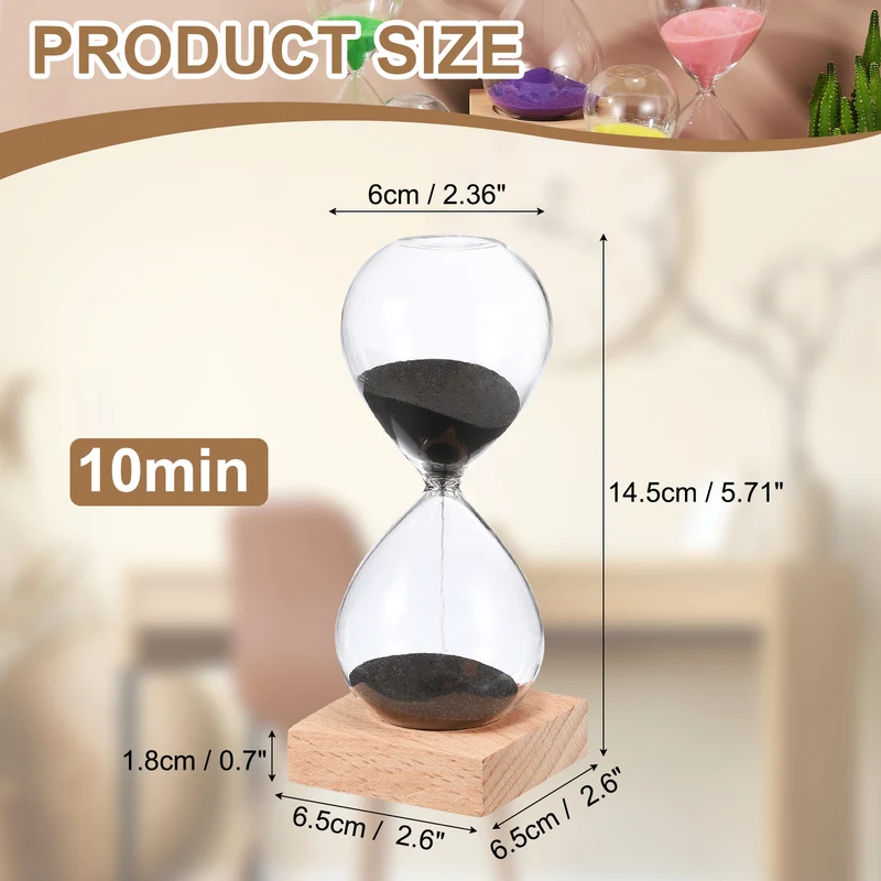 10 Minutes Sand Timer, Sand Watch with Wood Base, Black