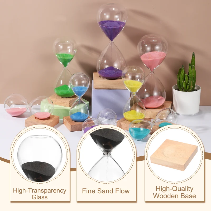 10 Minutes Sand Timer, Sand Watch with Wood Base, Black