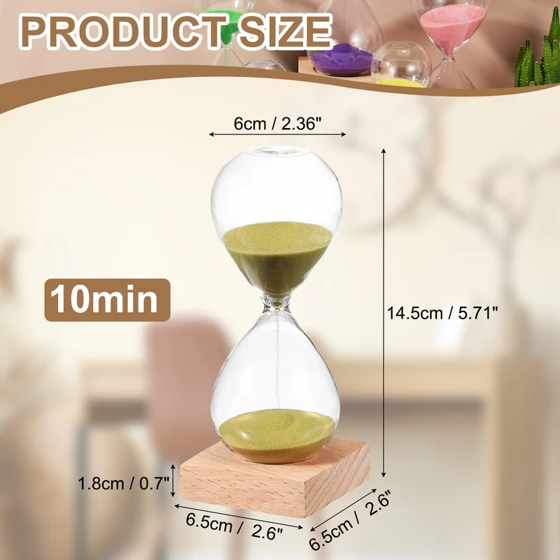 10 Minutes Sand Timer, Sand Watch with Wood Base, Gold