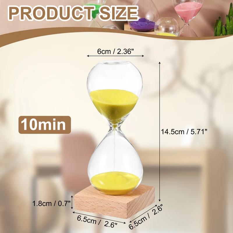 10 Minutes Sand Timer, Sand Watch with Wood Base, Yellow