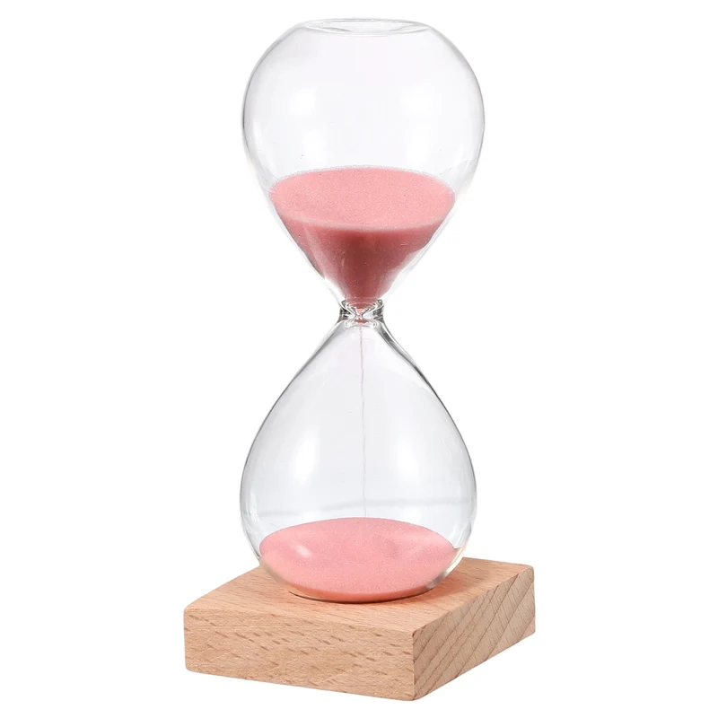 10 Minutes Sand Timer, Sand Watch with Wood Base, Pink