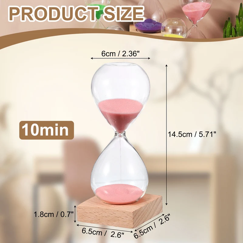 10 Minutes Sand Timer, Sand Watch with Wood Base, Pink