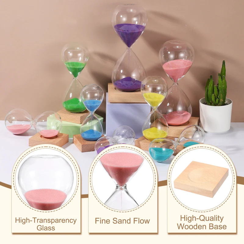 10 Minutes Sand Timer, Sand Watch with Wood Base, Pink
