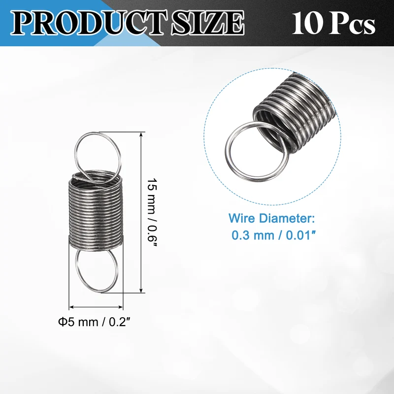 Extension Spring 10pcs Wire Dia 0.01" OD 0.2" Free Length 0.6"
