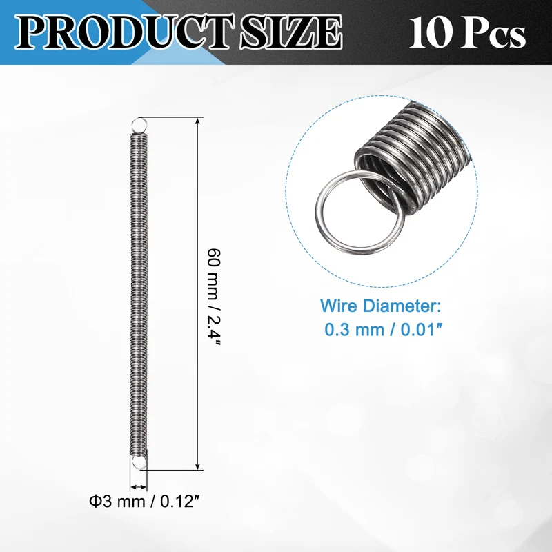 Extension Spring 10pcs Wire Dia 0.01" OD 0.12" Free Length 2.4"