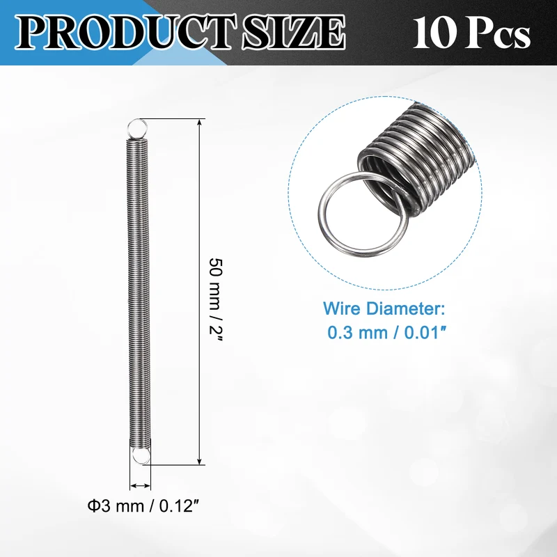 Extension Spring 10pcs Wire Dia 0.01" OD 0.12" Free Length 2"