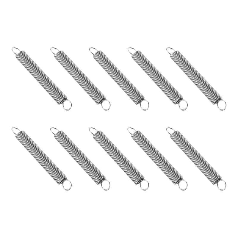 Extension Spring, 10pcs Wire Diameter 0.03", OD 0.31", Free Length 2.4", Silver