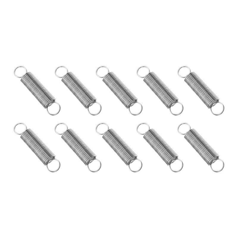 Extension Spring, 10pcs Wire Diameter 0.03", OD 0.31", Free Length 1.2", Silver