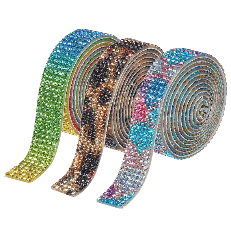 3Roll 1 Yard 8mm Self Adhesive Crystal Ribbon 4 Color,Black,Brown,Colorful