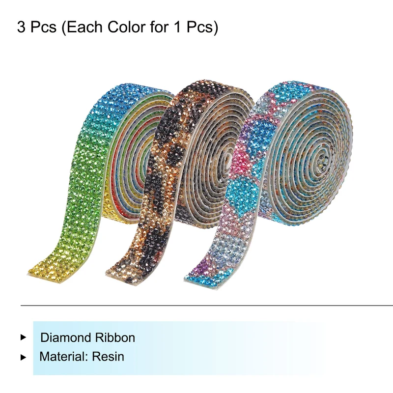 3Roll 1 Yard 8mm Self Adhesive Crystal Ribbon 4 Color,Black,Brown,Colorful