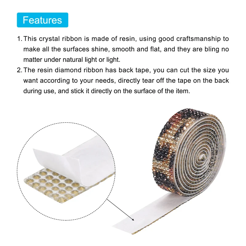 3Roll 1 Yard 8mm Self Adhesive Crystal Ribbon 4 Color,Black,Brown,Colorful