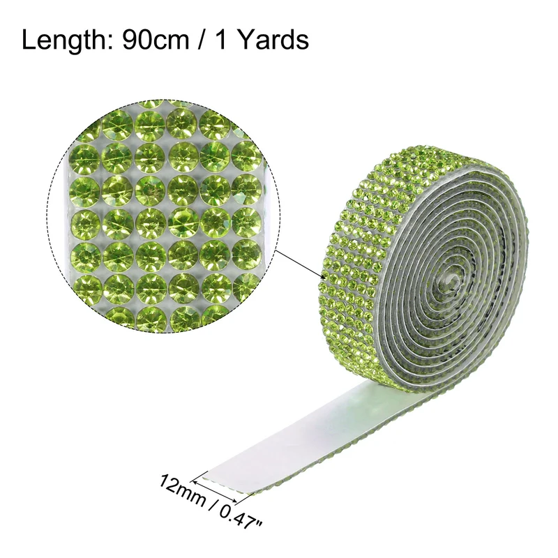 3Roll 1Yard 8mm Self Adhesive Crystal Ribbon Lake Blue,Light Green,Light Pink