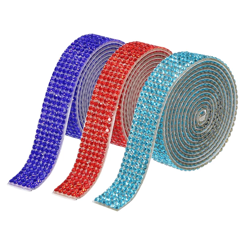 3Roll 1 Yard 8mm Self Adhesive Crystal Ribbon Red,Dark Blue,Lake Blue