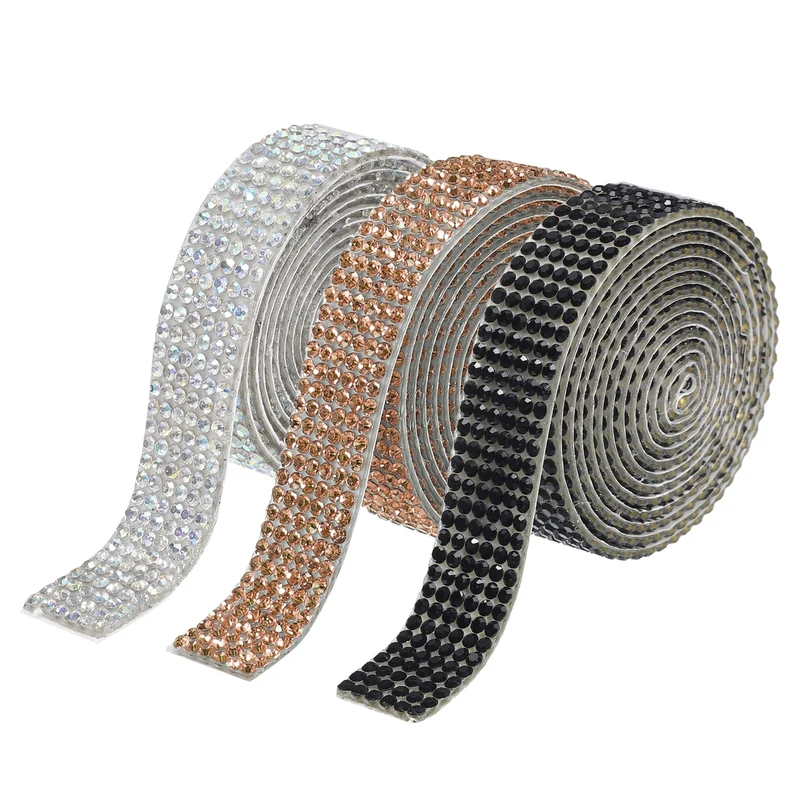 3Roll 1 Yard 8mm Self Adhesive Crystal Ribbon White,Champagne,Black