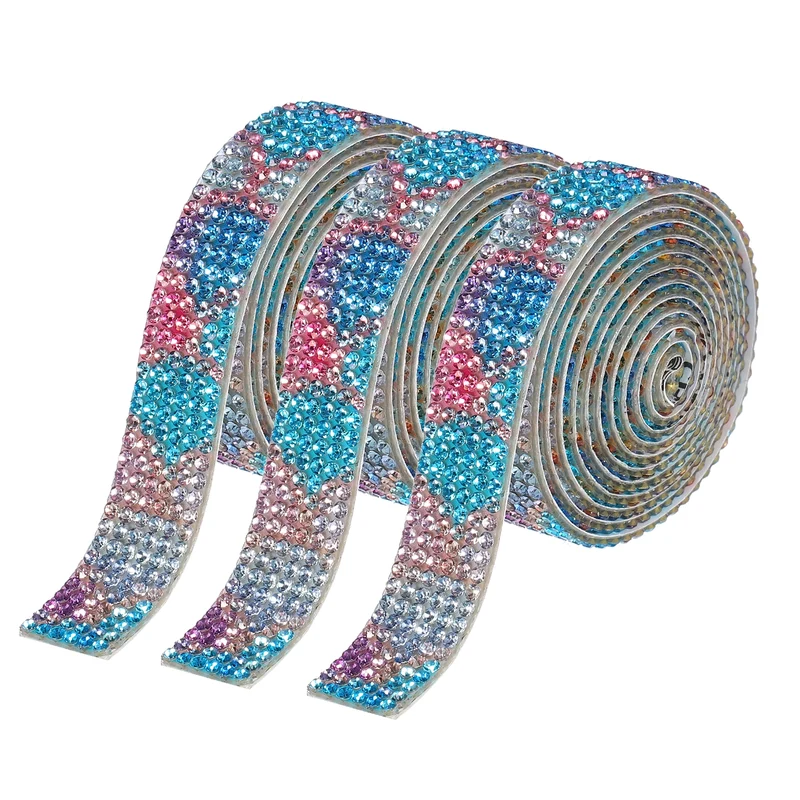 3Roll 1 Yard 12mm Self Adhesive Crystal Ribbon Colorful