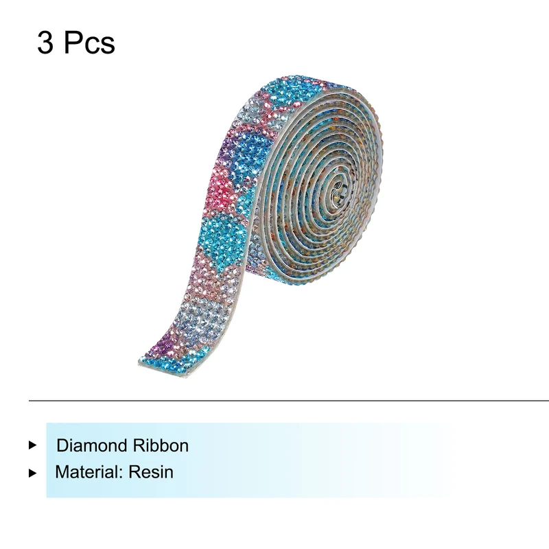 3Roll 1 Yard 12mm Self Adhesive Crystal Ribbon Colorful
