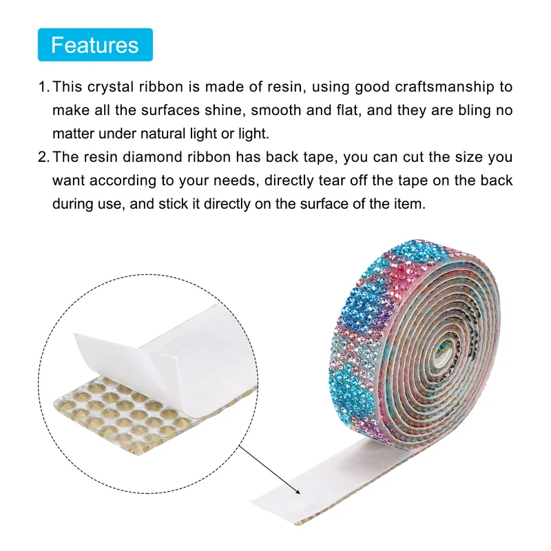 3Roll 1 Yard 12mm Self Adhesive Crystal Ribbon Colorful
