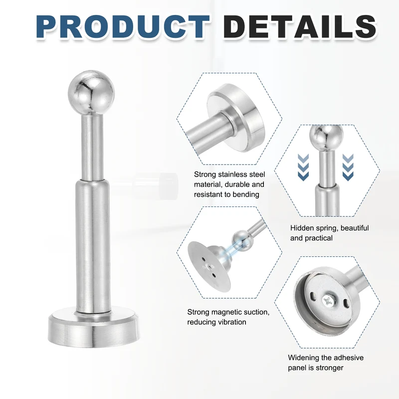 5.7" Magnetic Door Stoppers, Adjustable Door Stops Bumper, Silver