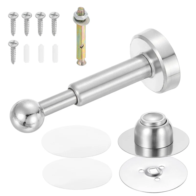 5.1" Magnetic Door Stoppers, Adjustable Door Stops Bumper, Silver