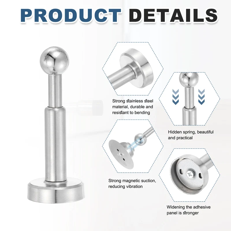 5.1" Magnetic Door Stoppers, Adjustable Door Stops Bumper, Silver