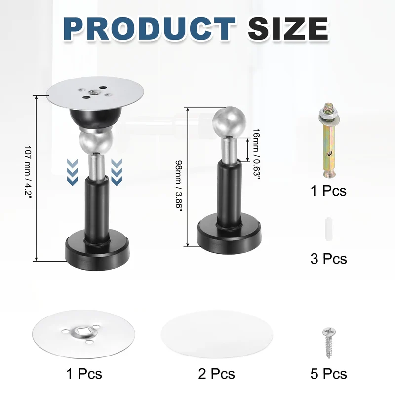 4.2" Magnetic Door Stoppers, Adjustable Door Stops Bumper, Black