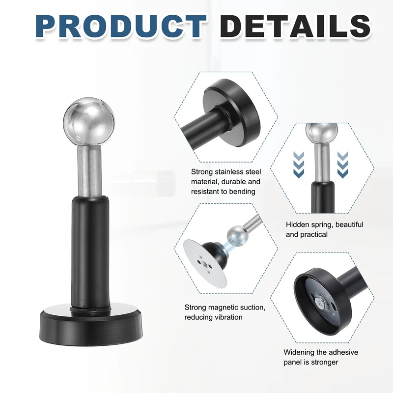 4.2" Magnetic Door Stoppers, Adjustable Door Stops Bumper, Black