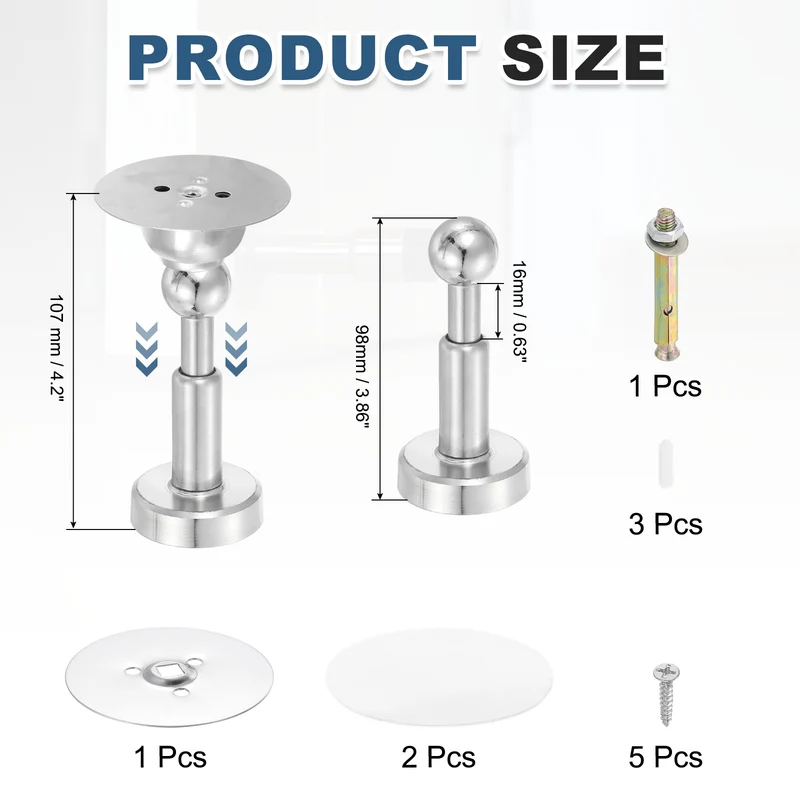 4.2" Magnetic Door Stoppers, Adjustable Door Stops Bumper, Silver